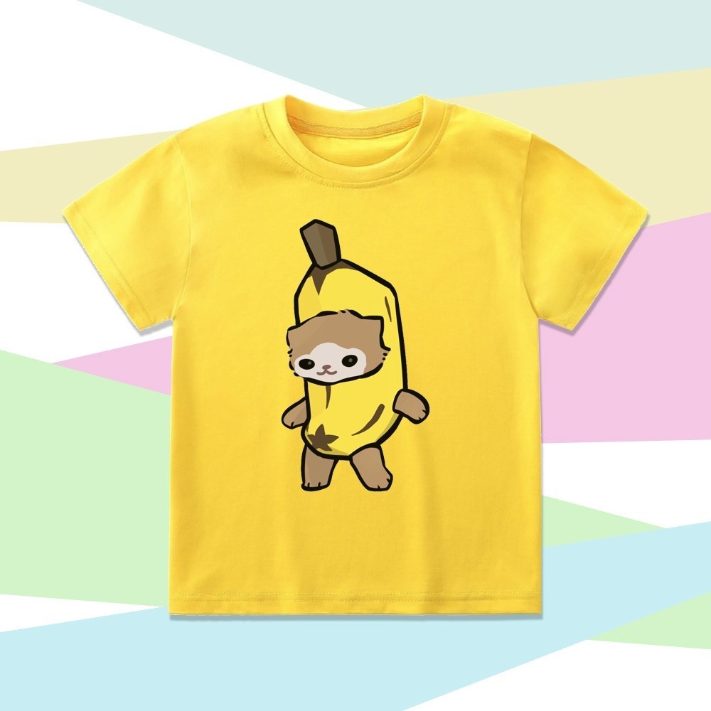 เสื้อยืด พิมพ์ลายกล้วย แมว คาวาอี้น่ารัก สําหรับเด็ก