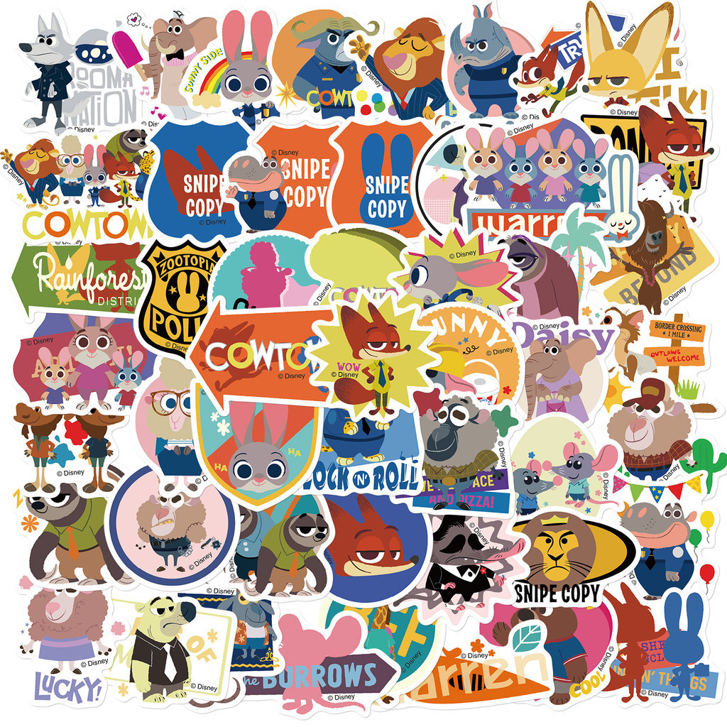 ชุดสติ๊กเกอร์ Zootopia ชุดสติ๊กเกอร์กราฟิตี้กันน้ำลายการ์ตูน, 50 แผ่น/ชุด