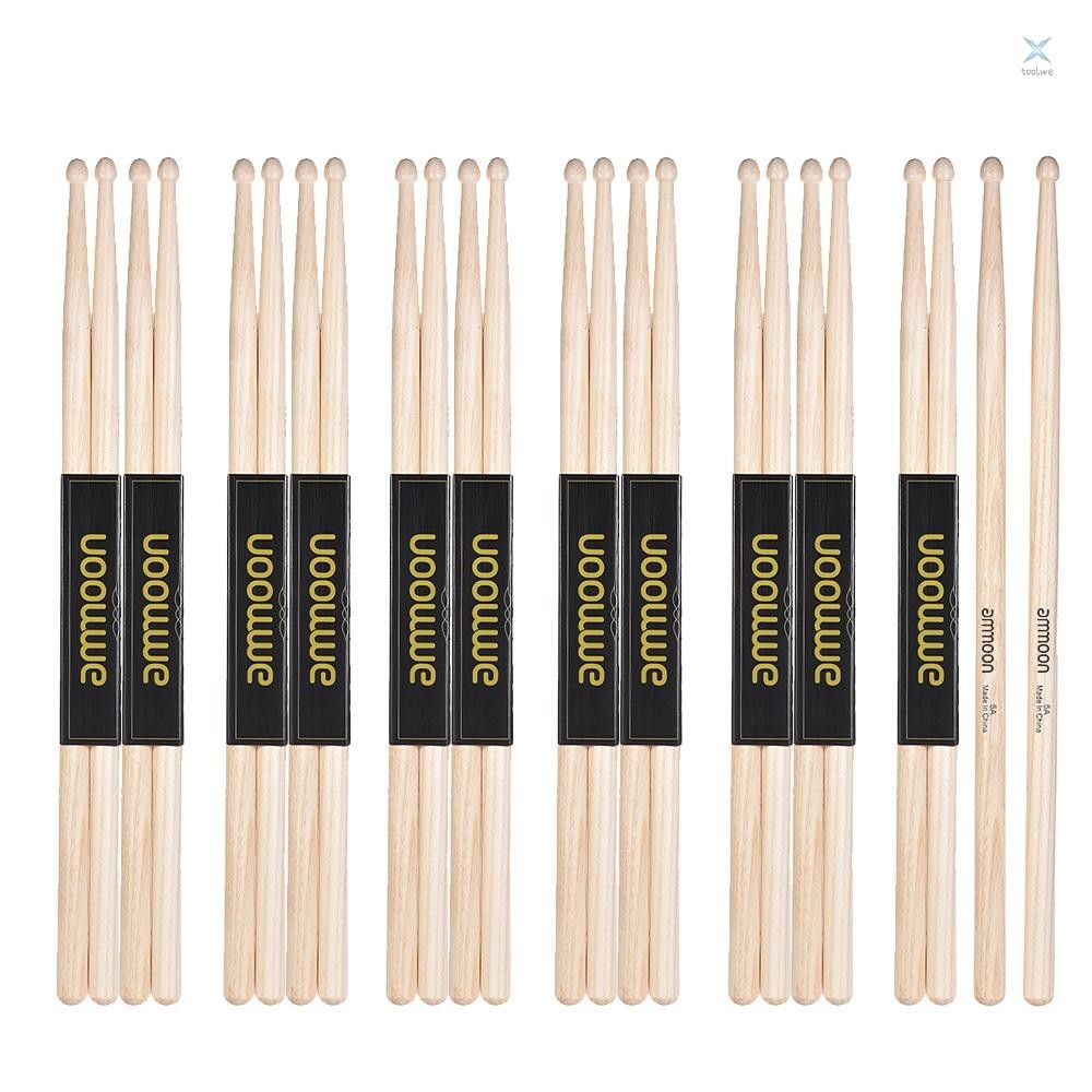 Ammoon 12 คู ่ 5A ไม ้ Drumsticks กลอง Sticks Fraxinus Mandshurica ไม ้ กลองชุดอุปกรณ ์ เสริม