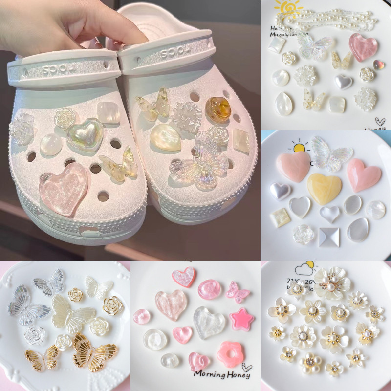 10ชิ้น/เซ็ตวินเทจชุบผีเสื้อดอกไม้หัวใจรัก ทําเอง เคสโทรศัพท์รองเท้าหลุมหัวเข็มขัดครีมกาว ทําเอง วัสดุ