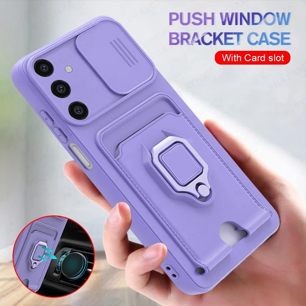 Push ดึงกล้องป้องกันกรณีสําหรับ Samsung Galaxy A55 5G รถแม่เหล็กแหวนสําหรับ Samsung A05s A35 A25 A15 TPU Soft Coque