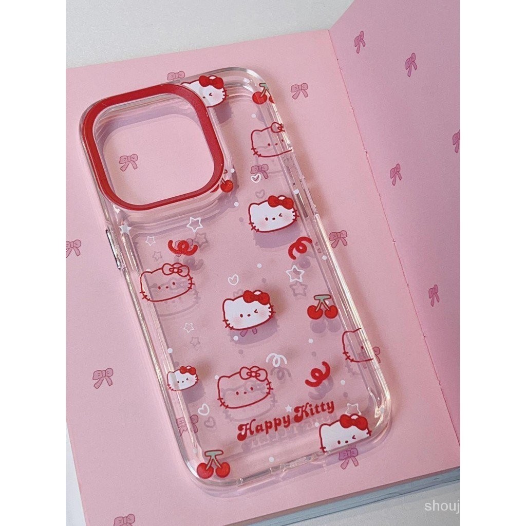 Cherry Flavour Hello Kitty Apple 15/14/13promax เคสโทรศัพท์ 12/11pro รวมทุกอย่าง xr/xs Shock-proof 8 Creative Influencer High-End Feeling Space เคสโทรศัพท์โปร่งใส 355W