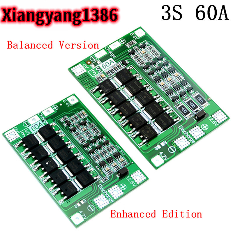 3s 60A BMS 11.1V 12.6V 18650 แบตเตอรี่ลิเธียมป้องกันบอร์ดรุ่นสมดุล, 60A การเพิ่มประสิทธิภาพกระแส/สมด