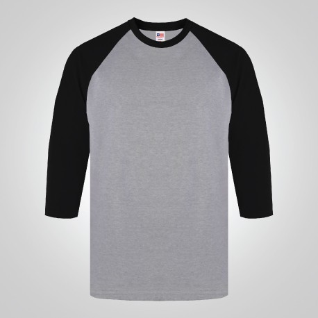 NSA - พรีเมี่ยมคอตตอน Raglan 3/4 7260 Sport สีเทา/ดํา