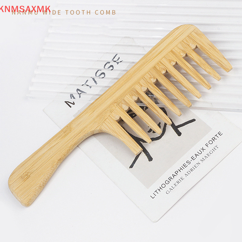 Zhechuibbb.th Nintendo ชิ้นธรรมชาติไม้ไผ่หวีผม Anti-Static Afro เดิมส้อมหวีผู้หญิงรอบกว้างฟันไม้หวี Scknn