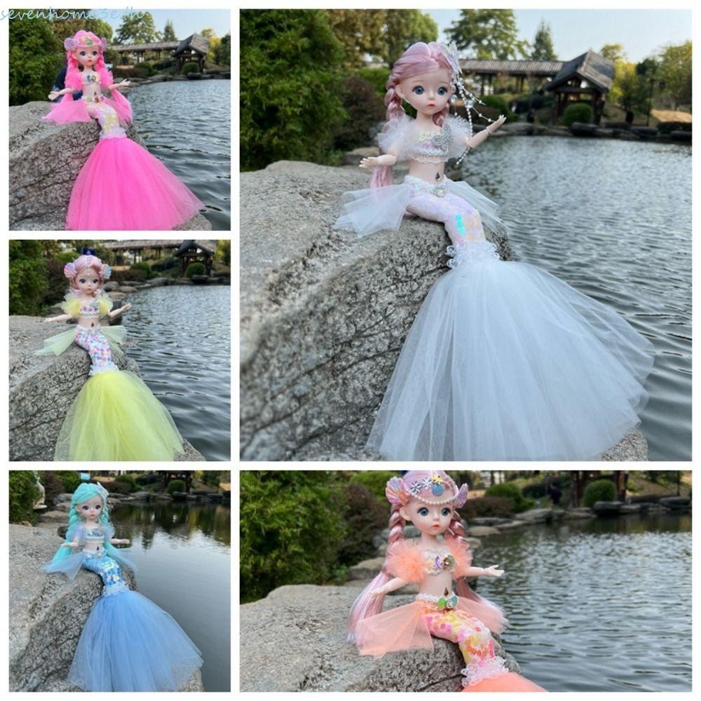 Sevenhome3e BJD ตุ๊กตานางเงือกของเล่น, BJD Mermaid Joint Movable BJD Princess Mermaid Doll, Kawaii Dress-up ของเล่นเลื่อมเสื้อผ้าที่ถอดออกได้ BJD 13 ข้อต่อเคลื่อนย้ายได้ตุ๊กตาของเล่นสําหรับเด็ก