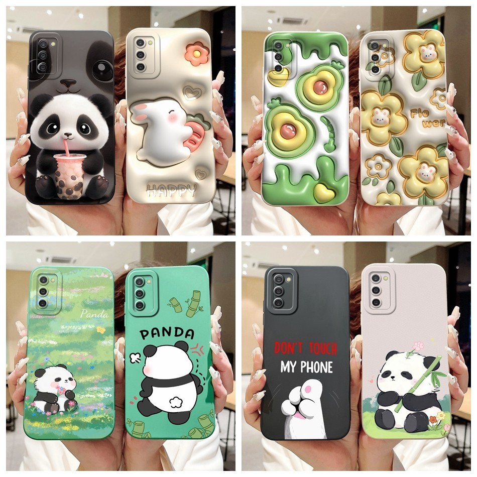 SAMSUNG สําหรับsamsung Galaxy A02s A02 M02s SM-A022F SM-A025Gน่ารักPandaกระต่ายการ์ตูนJellyกรณีSamsungA03s 03S SM-A037F A037Gเลนส์ป้องกันกันกระแทกเคสโทรศัพท์