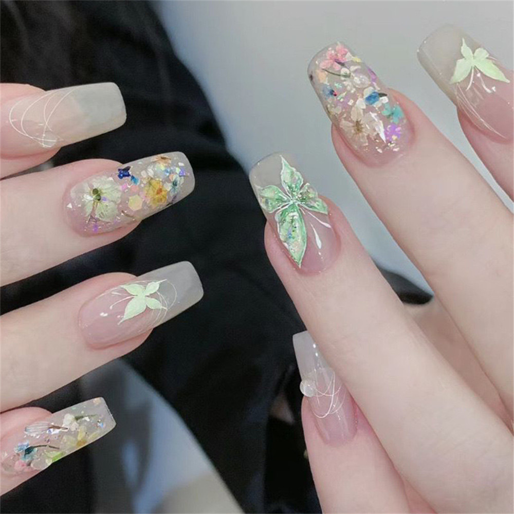 ทําเล็บดอกไม้แห้ง สวนโมเนต์ภาพวาดสีน้ํามันผสมดอกไม้ อุปกรณ์ตกแต่งเล็บ - รูปที่ 2