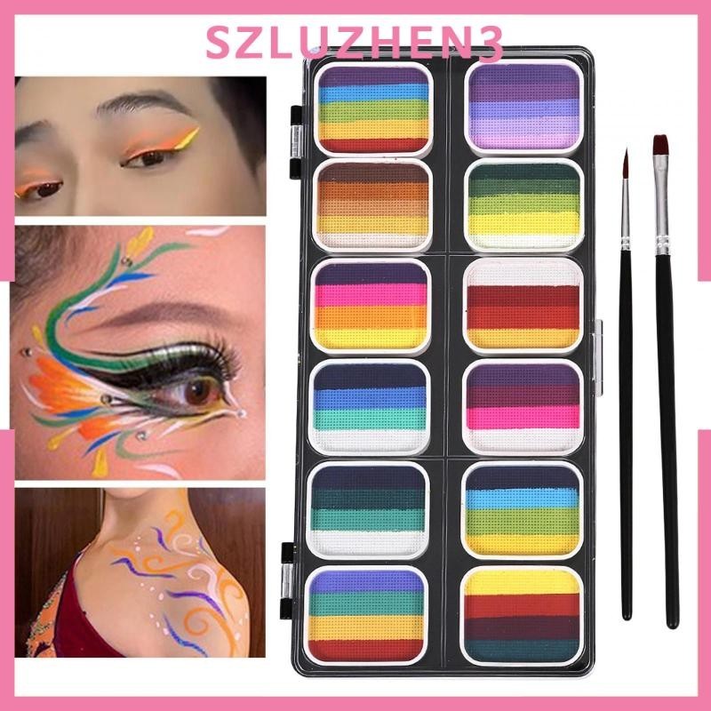[Szluzhen3 ] ชุดระบายสีใบหน ้ า 12 สีสูตรน ้ ําสําหรับการแสดงเทศกาลล ้ างทําความสะอาดได ้