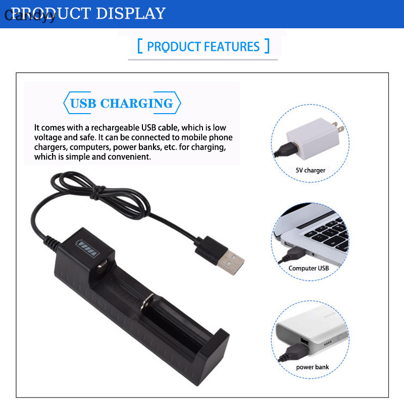 NDY Universal USB Smart Single Slot Charger 18650 แบตเตอรี่ลิเธียมไฟฉาย 26650 3.7V-4.2V Lighg N