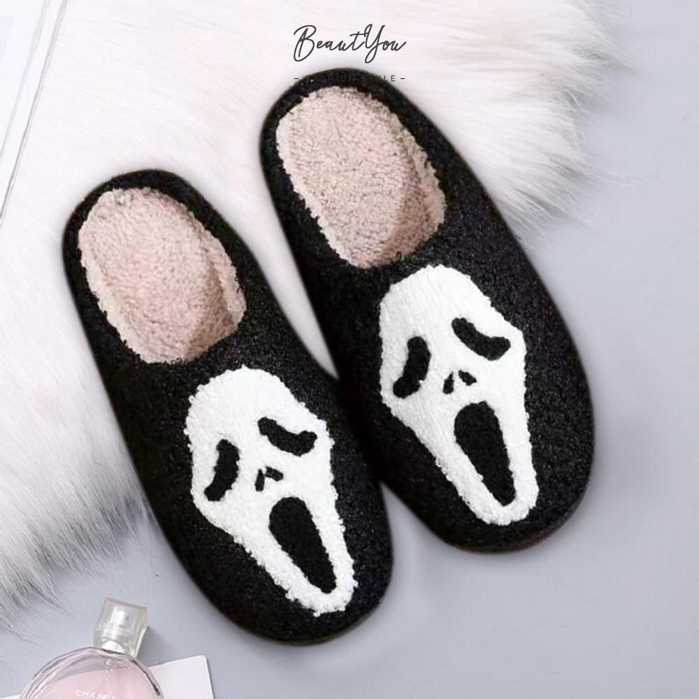 {2024-BEY }Unisex Ghost Face Shoes Cozy Halloween Fluffy Slippers for Winter Indoor Outdoor [BeautYou.th ]