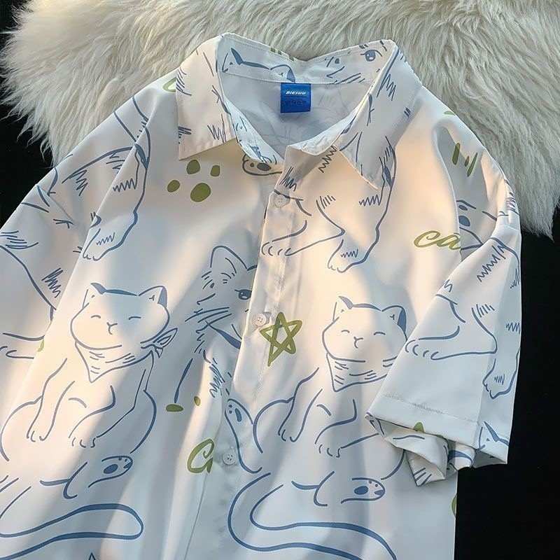 Classics พิมพ์แขนสั้นพิมพ์ Panda Simple เสื้อผู้ชายแฟชั่นแบรนด์ Street HawaiiaDyedLotus Pond Moonlight ย้อม Cool และ Simple เสื้อดอกไม้ชีฟองเสื้อโปโล