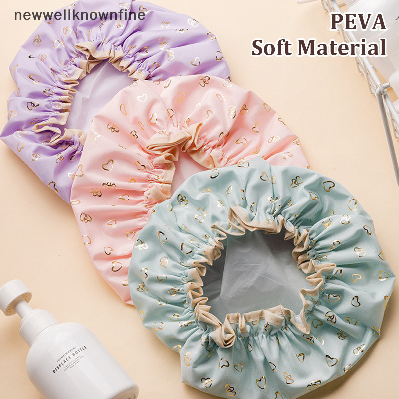 Newwellknownfine หมวกอาบน้ํากันน้ํา Double Layer Elastic Shower Hair Cover ผู้หญิงอุปกรณ์สําหรับห้องครัวห้องน้ําแชมพูหมวกอาบน้ํา COD