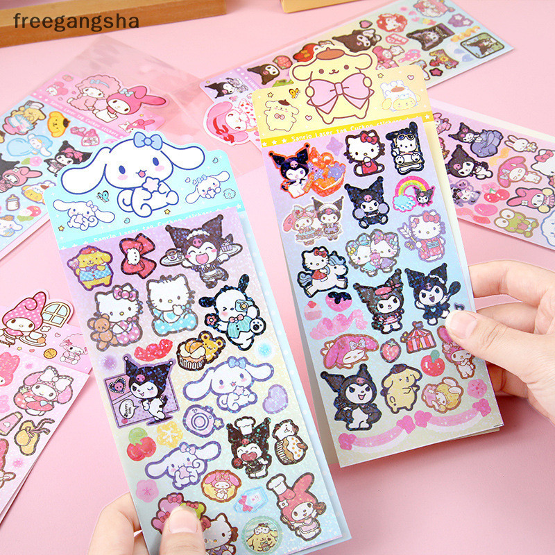 [FREG] สติกเกอร์การ์ตูน Pochacco Kuromi Melody Kitty Cat Kawaii สติกเกอร์เลเซอร์อุปกรณ์เครื่องเขียนสติกเกอร์ตกแต่งมือถือของขวัญ FDH