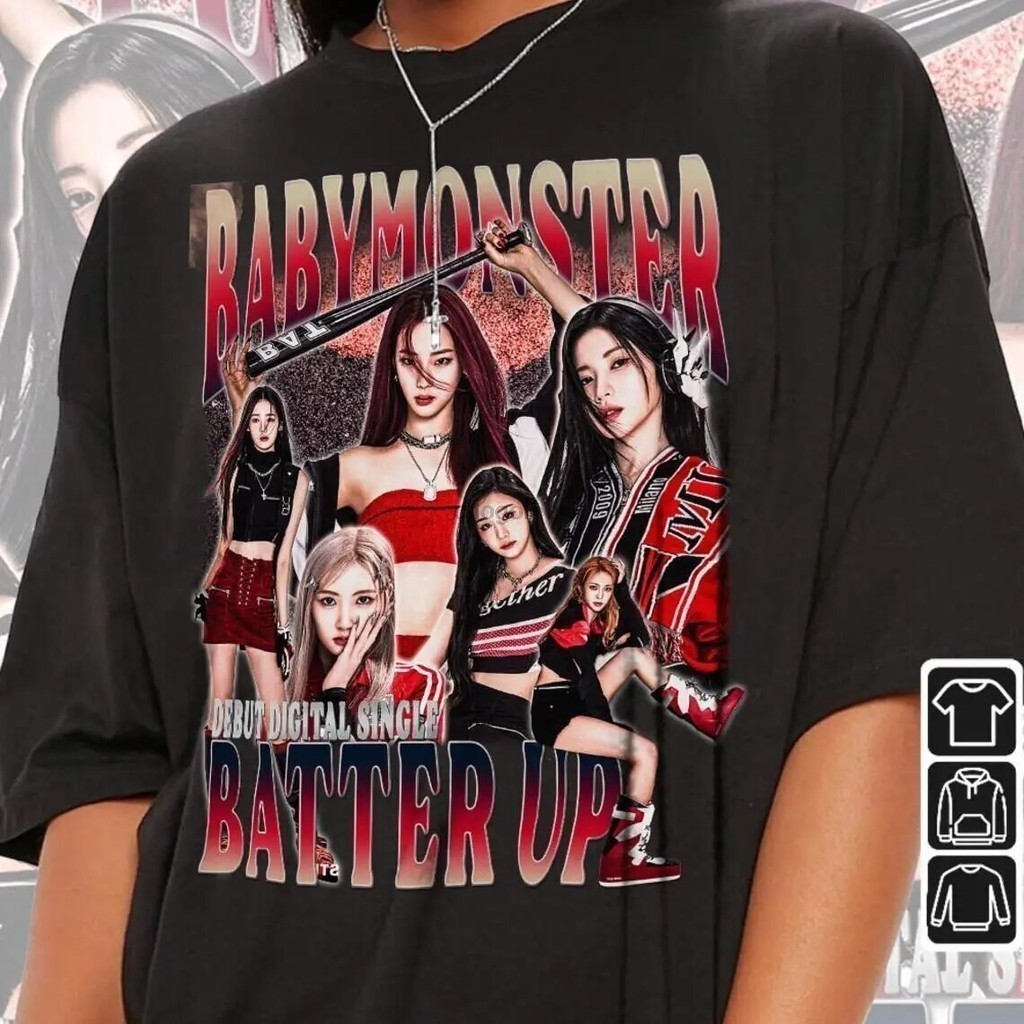 2024 [เสื้อยืด]BABYMONSTER อุปกรณ์ต่อพ่วงเสื้อยืด Kpop แฟชั่นเกาหลีเสื้อยืดแขนสั้นผู้หญิง 100% ผ้าฝ้า คอกลมแขนสั้น