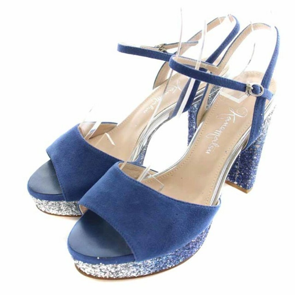 Ginza Kanematsu Strap Sandals Suede Thick Bottom High Heels 23.5cm Navy Direct from Japan Secondhand