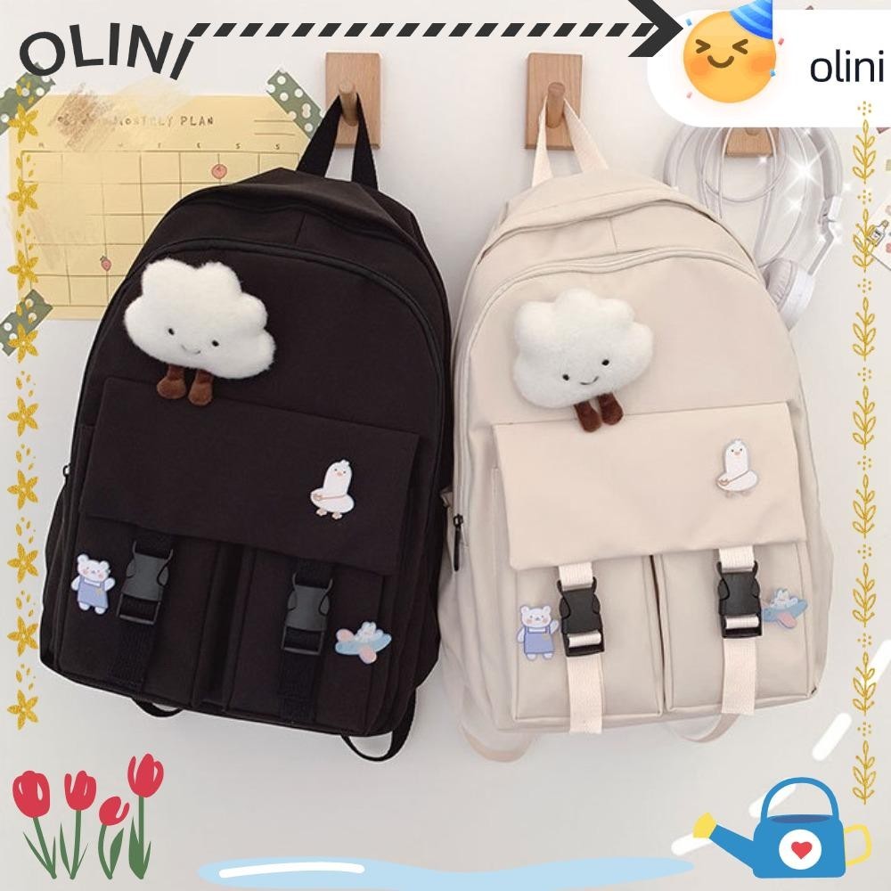 กระเป๋าเป้สะพายหลังนักเรียน OLINI, กระเป๋าเป้สะพายหลังผู้หญิงไนลอนสีทึบ, กระเป๋าเดินทางกันน้ําความจุขนาดใหญ่แบบสบาย ๆ ผู้ใหญ่
