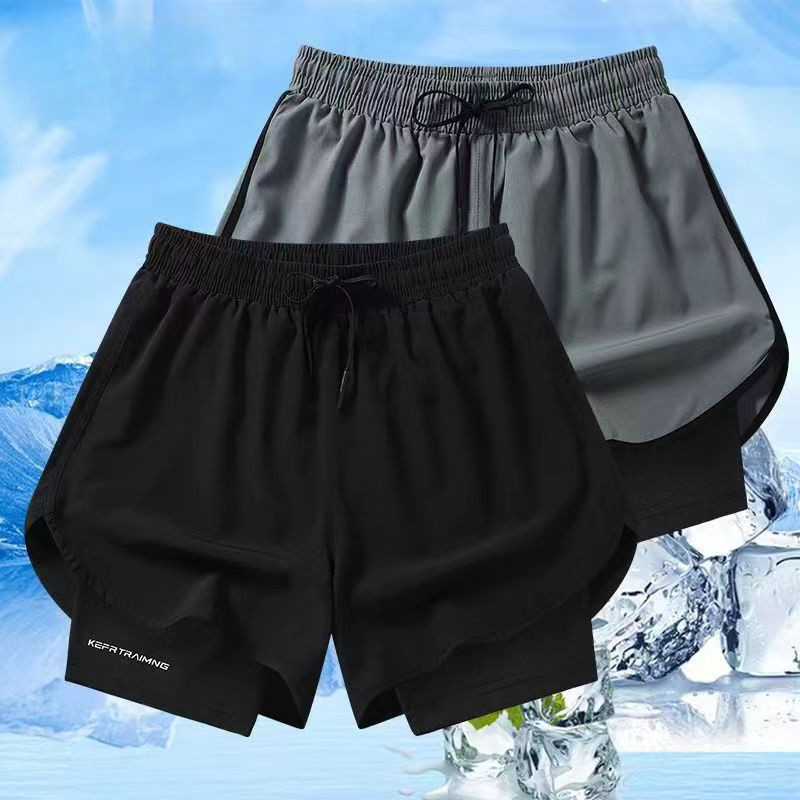 บริการจัดส่งในพื้นที่ M-5XL กางเกงขาสั้นวิ่ง 2 in 1 กีฬาฟิตเนสกางเกงว่ายน้ําการฝึกอบรมแน่น Quick Dry Sweatpants สีดําสีเทา
