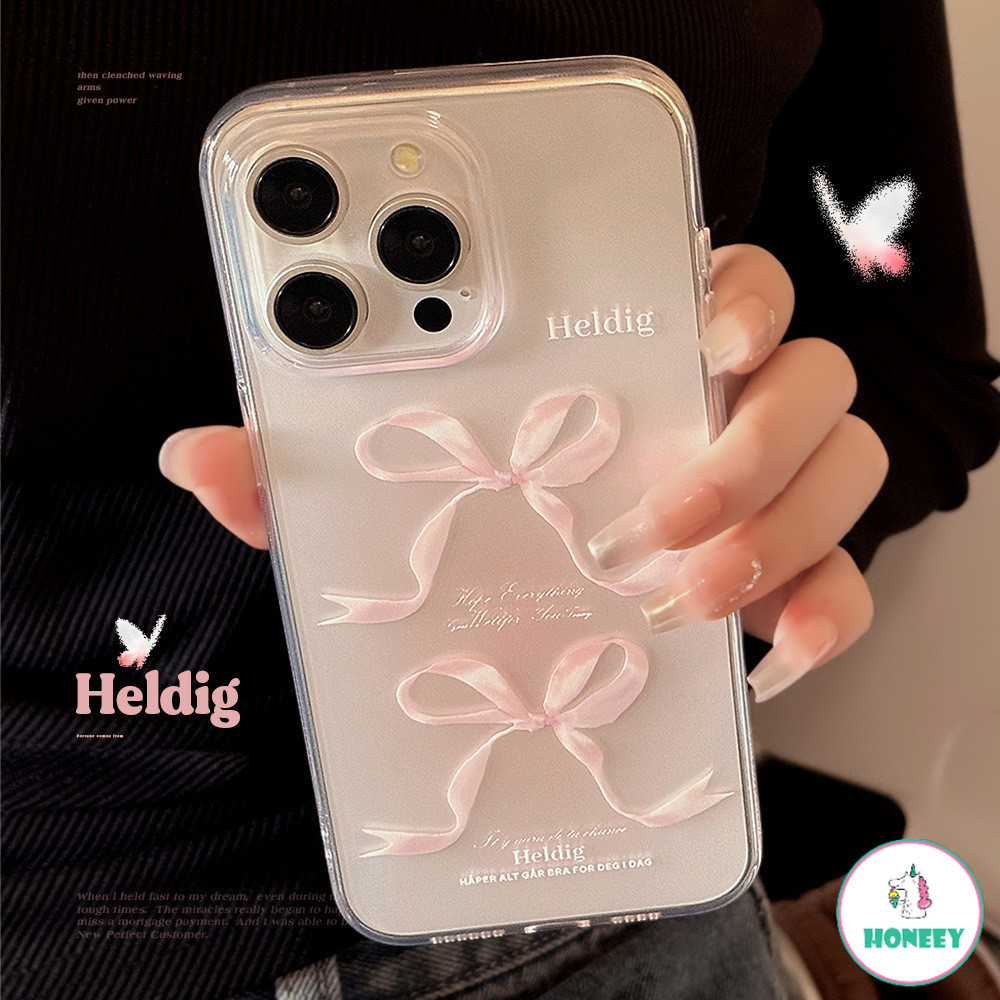 Ins Girly สีชมพู Bowknot Clear เคสโทรศัพท์สําหรับ Iphone 11 15 14 Pro Max 12 13 Promax 15/14 Plus XR XS Max 7Plus 8Plus 7 8 Chic กันกระแทกโทรศัพท์ฝาหลัง