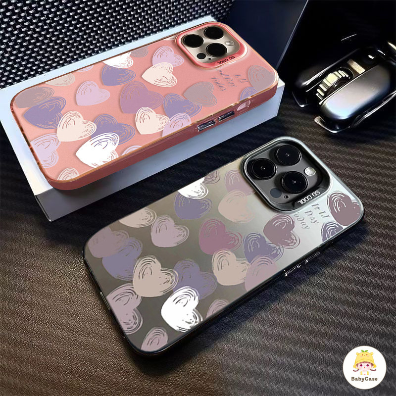 ความรักที่เรียบง่ายโรแมนติกภาพวาดหัวใจโลหะชุบเลนส์นุ่มแขน iPhone 7 6s 8 Plus 11 15 13 12 14 Pro Max XR X XS MAX SE 2020