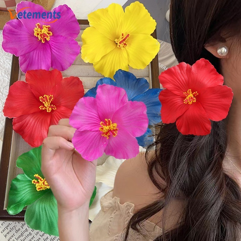 สไตล์โบฮีเมีย Hibiscus Rosa Sinensis Hairpins - จําลองที่มีสีสัน Orchid ดอกไม้คลิปผม - ฤดูร้อนผู้หญิ