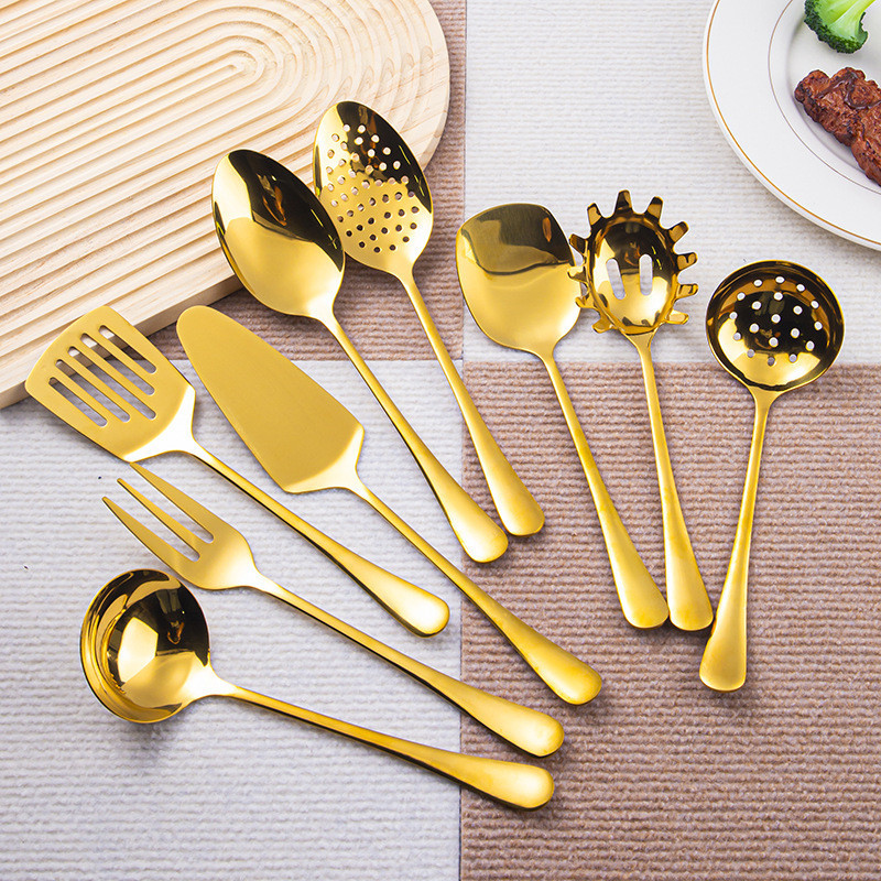 Oukeai Golden สแตนเลสช ้ อนขนาดใหญ ่ ขยายโรงแรมบุฟเฟ ่ ต ์ บริการช ้ อนสาธารณะช ้ อนซุปกระชอนช ้ อน