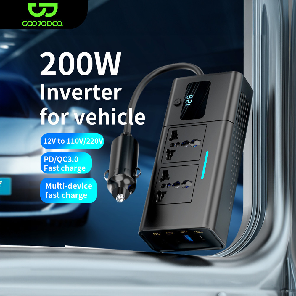 GOOJODOQ 6 IN 1 200W รถแปลง Charger Fast Charging Socket สําหรับ iPhone ประเภท C และ USB 24V รถบรรทุ