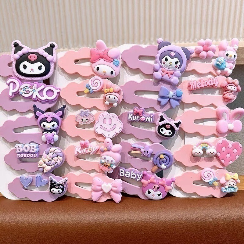 5 ชิ้น Sanrio Kuromi สาว Hairpins Kawaii Cinnamoroll เด็ก Hairclip Melody เจ้าหญิงผม Barrette Sanrio อุปกรณ์เสริม