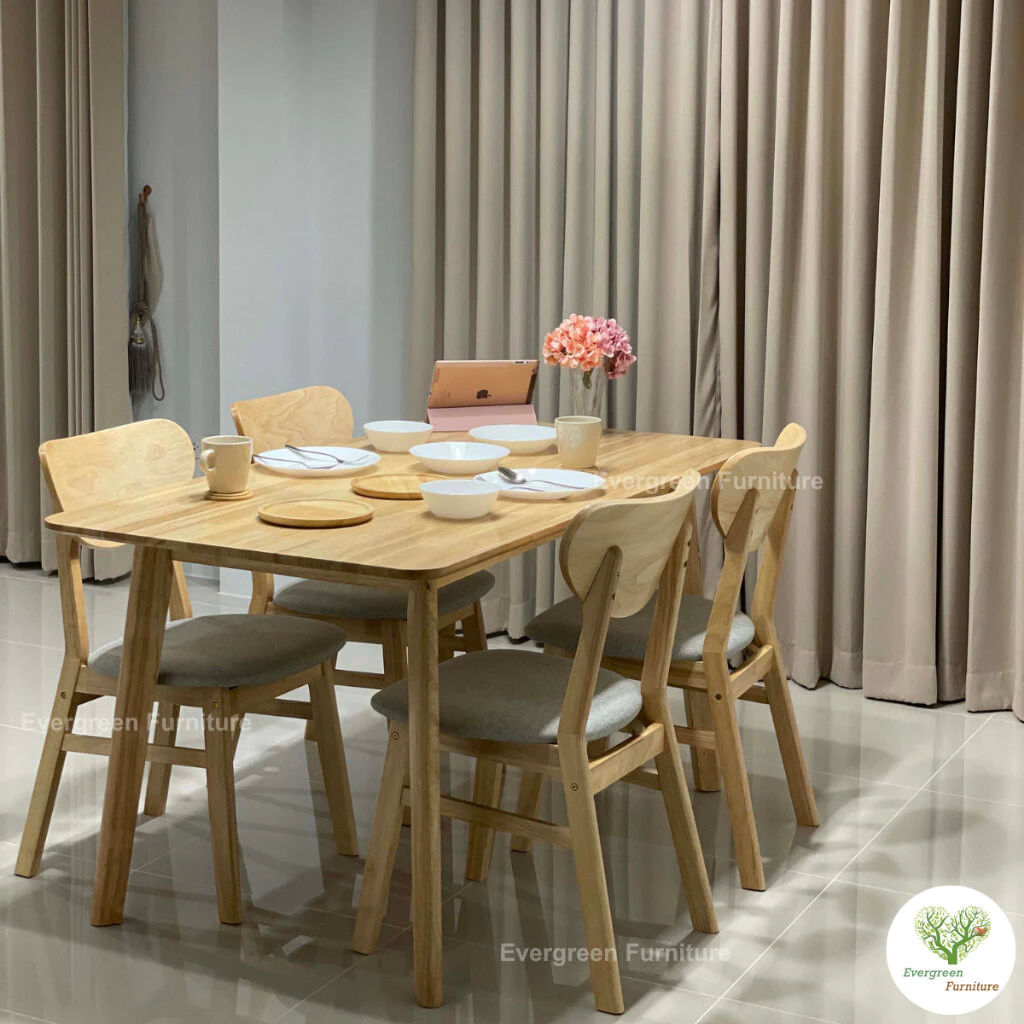 Evergreen Furniture โต๊ะกินข้าว ชุดโต๊ะรับประทานอาหาร 4 ท่าน จัดส่งฟรี ขนาด 120-140 ซม