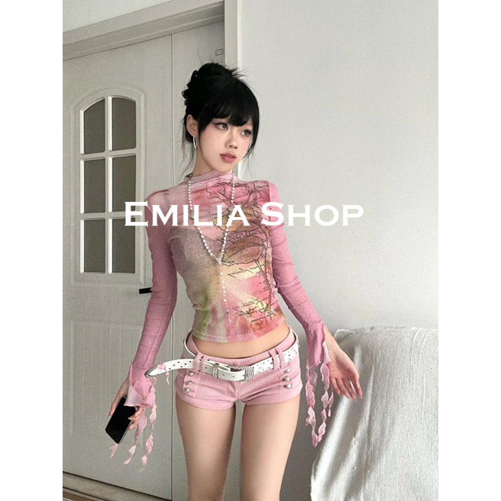 EMILIA SHOP กางเกงขาสั้น กางเกงยีนส์ขาสั้น สบายๆ สไตล์โบราณ ทนทาน trendy WLK24409Q7 25Z240617