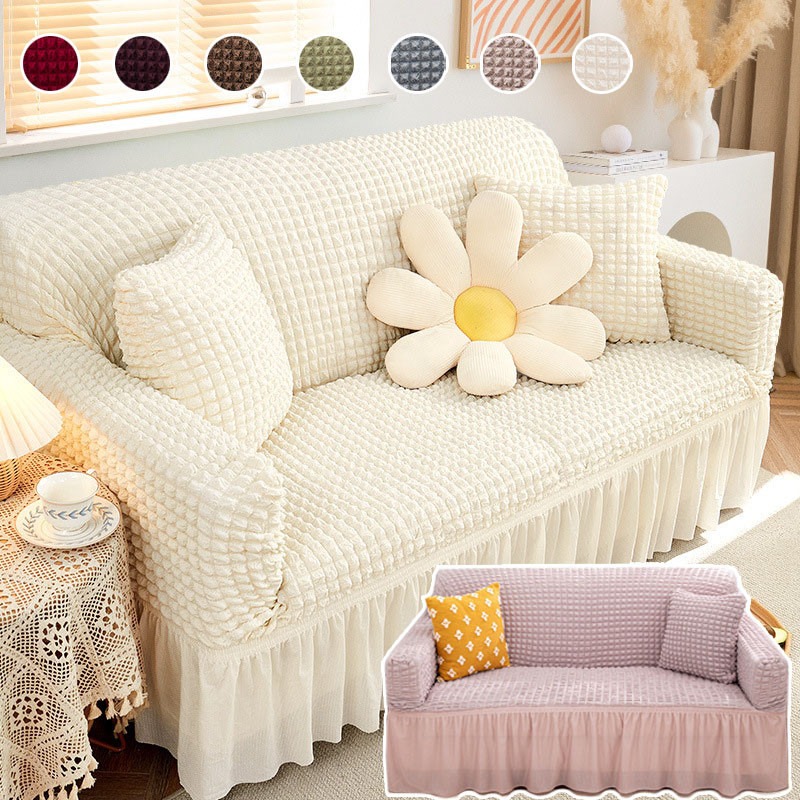 ผ้าคลุมโซฟา 1/2/3/4 ที่นั่ง ปลอกหุ้มโซฟาสไตล์กระโปรง Seersucker Sofa Cover สากล