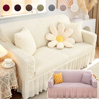 ผ้าคลุมโซฟา 1/2/3/4 ที่นั่ง ปลอกหุ้มโซฟาสไตล์กระโปรง Seersucker Sofa Cover สากล
