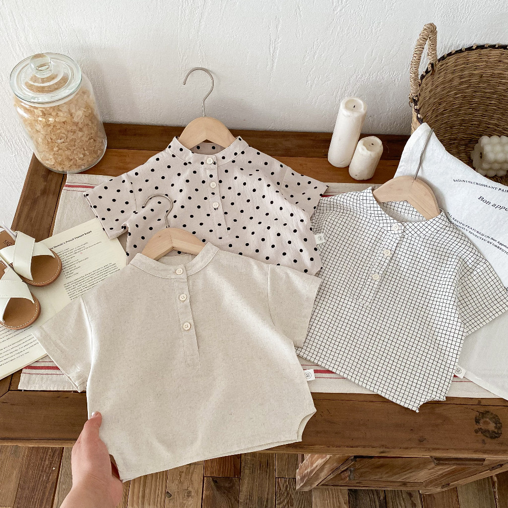 เสื้อผ้าเด็กฤดูร้อน KidsShort Sleeves Plaid Shirt Polo Collar Kids ​เสื้อเด็กชาย 1-5 ขวบ