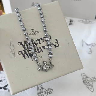S Grey Pearl Saturn Necklace, New Girl's Diamond Pearl Pendant, Fashionable, Small, Luxury, Versatile, High End Jewelry, Collar Chain