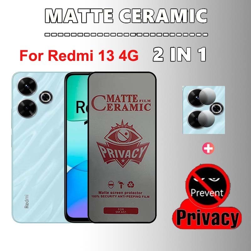 2 in 1 ฟิล์มเซรามิคสำหรับ Xiaomi Redmi 13 4G ฟิล์มกันรอยแบบเต็มหน้าจอพร้อมตัวป้องกันเลนส์สำหรับ Xiaomi Redmi 13 13C 12 12C Note 13 12 12S Pro Plus 4G 5G