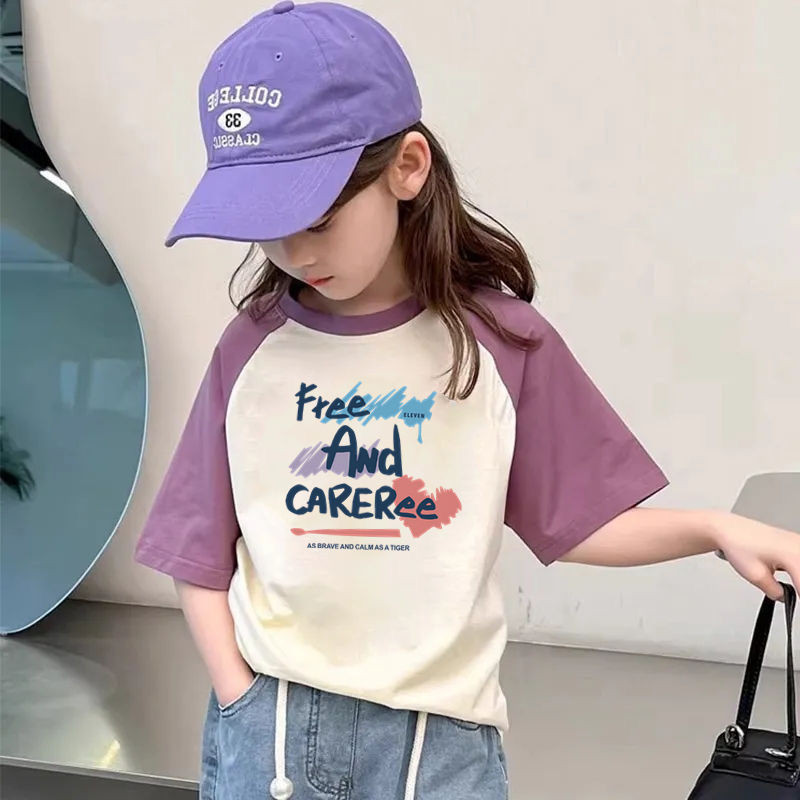 สาวเสื้อผ้าฝ้ายแท้เด็กแขนสั้นเสื้อยืดด้านบน