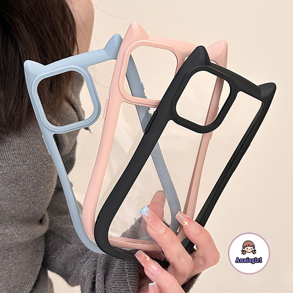 น่ารัก 3D หูแมวโปร่งใสเคสโทรศัพท์สําหรับ IPhone 11 13 16 Pro Max 16 Plus 12 14 15 Promax 15 14 Plus กันกระแทกโทรศัพท์ปกหลัง