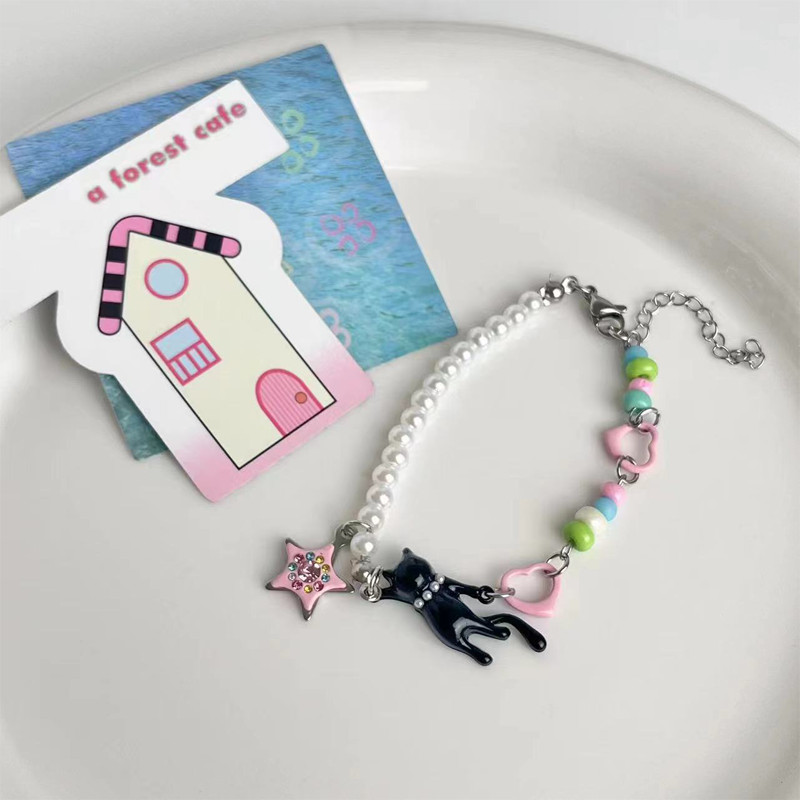 Black Cat Pink Star Dopamine สร้อยคอลูกปัดสร้อยข้อมือน้องสาว Y2k Spice Girl น่ารักอุปกรณ์เสริมอเนกประสงค์ออกแบบโซ่ปกหวาน - รูปที่ 5