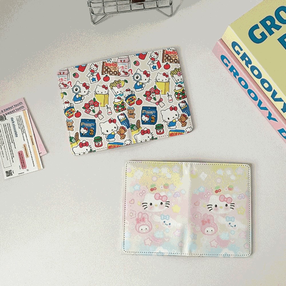 Lemontre Passport Holder, Hello Kitty PU Leather Passport Bag, Cartoon Portable Multi-function Credit Card Wallet