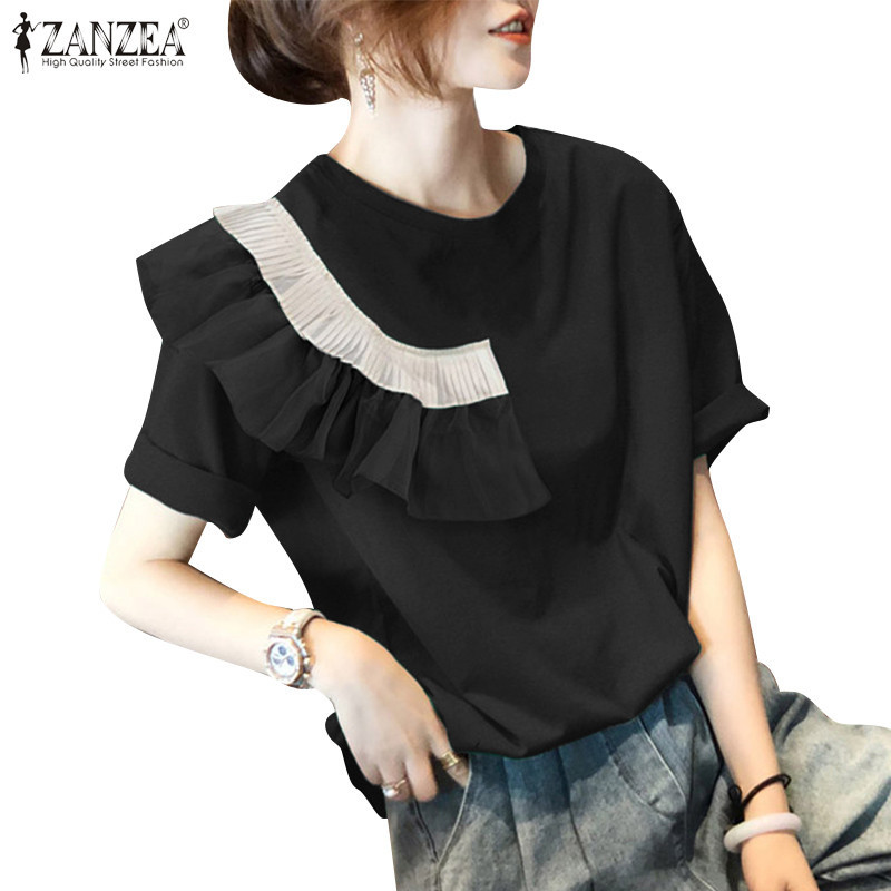 Zanzea เสื้อเบลาส์แขนสั้นทรงหลวมแฟชั่นสตรี O คอหลวม