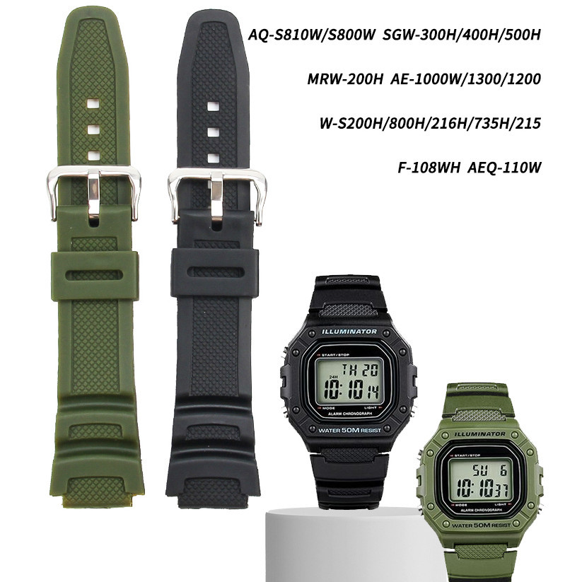 18 มม.ยางเฉพาะสายนาฬิกาสําหรับ Casio AQ-S810W SGW-400H W-800H AE-1000W F-108WH W215 MRW-200H AEQ-110