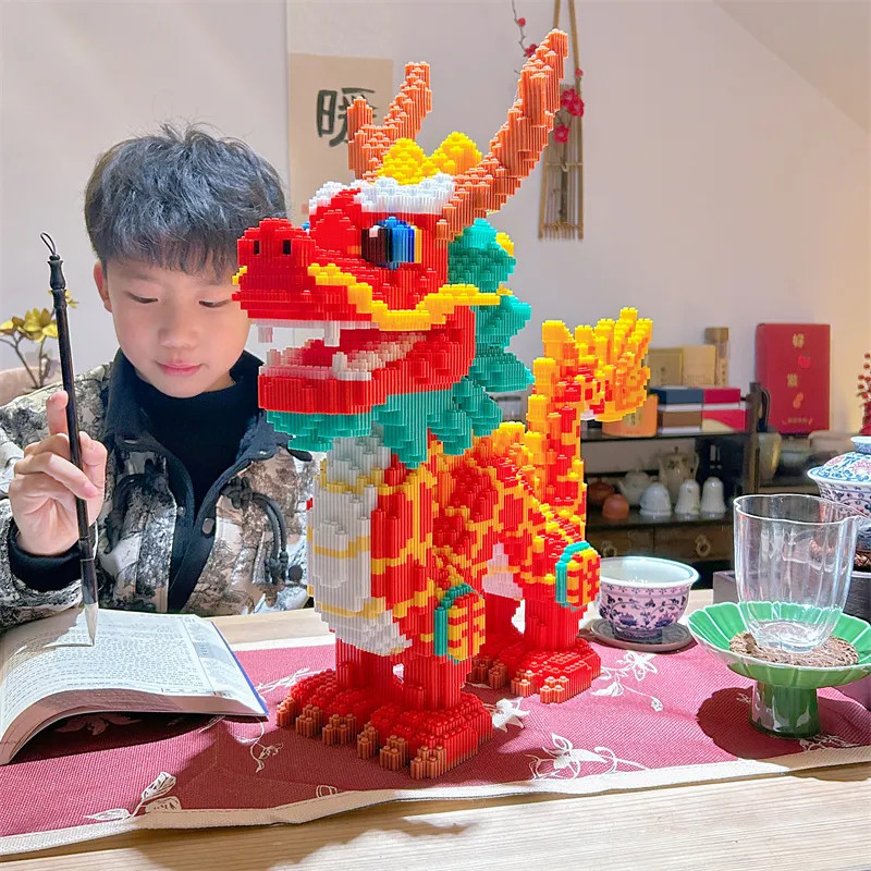 บล็อกมังกรจีน 3D ของเล่นเสริมทักษะสมอง พัซเซิลประกอบของขวัญเด็กน่ารัก ใช้ในบ้านและโรงเรียน - รูปที่ 2