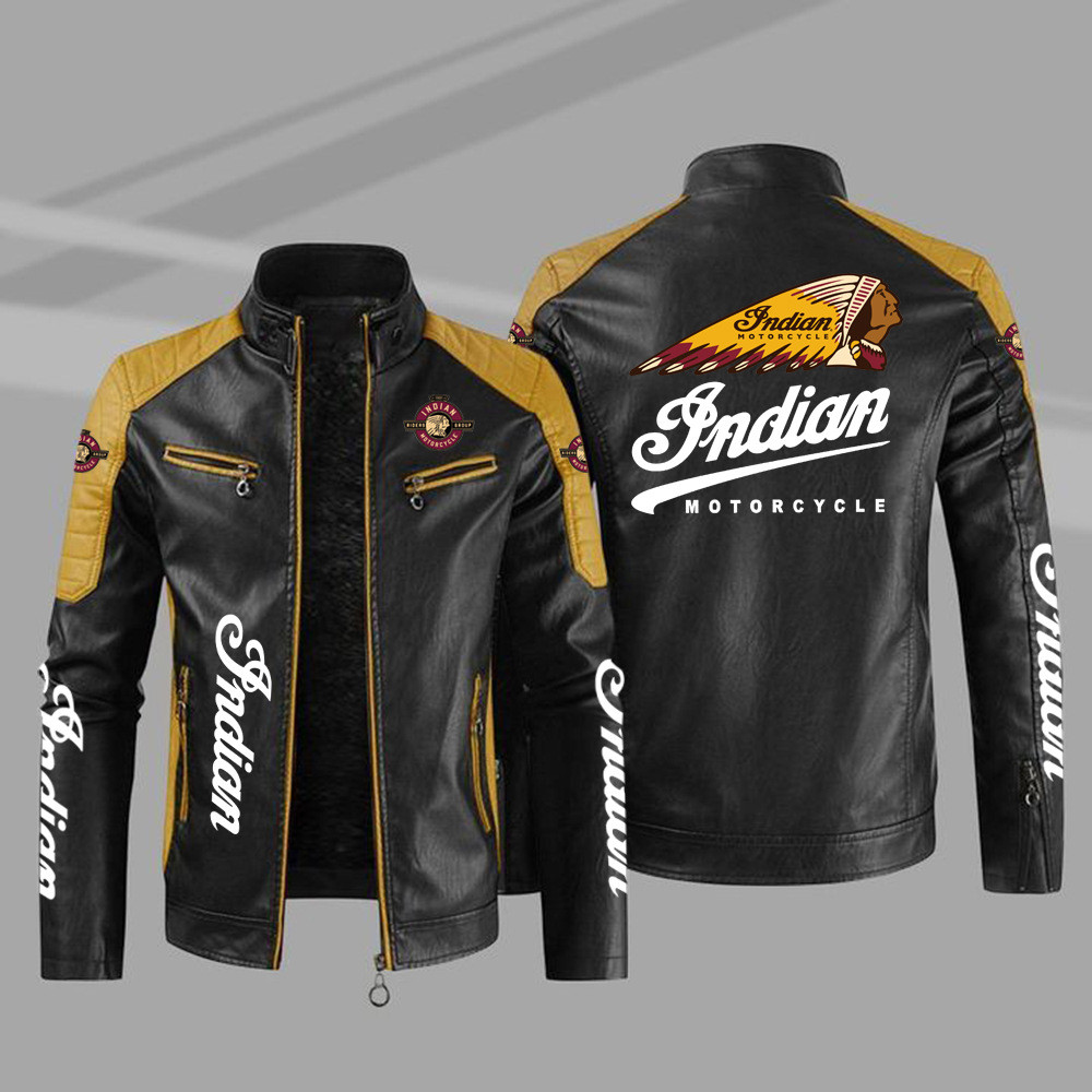INDIAN leather jacket, stand-up collar zipper design, BOBBER, FTR CARBON, vintage motorcycle clothin