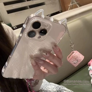 IPhone 17 16 15 14 13 12 11 Pro Max X Xr Xs Max 7 8 Plus SE2020 17 Air Phone Case Cats Ears Cat Cosmetic Bag + Lanyard Clear Soft Back Cover