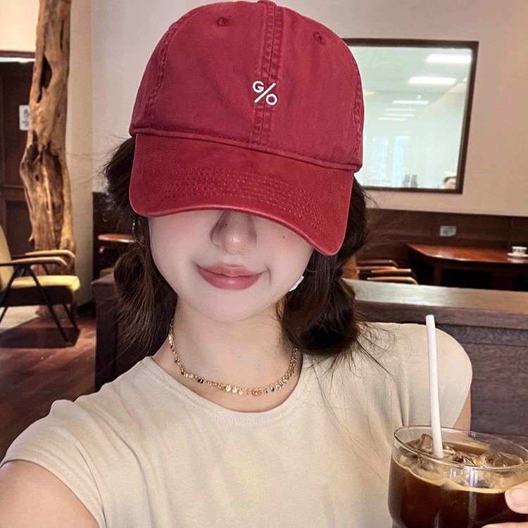 เกาหลีวินเทจนุ่มด้านบนหมวกเบสบอลที่เรียบง่ายปักหมวกเบสบอลหัวใหญ่