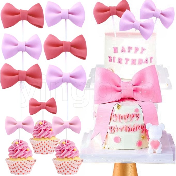 10pcs ฟองน้ําโบว์เค้ก Topper Bowknot Cupcake Toppers เค้กขนม Picks ตกแต่งสําหรับอาบน้ําเด็กวันเกิดงานแต่งงานอุปกรณ์