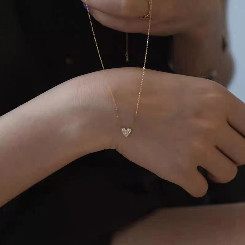 Katrina Shop S925 เงินสเตอร์ลิง 14K Gold Heart Zircon Clavicle Chain สร้อยคอเพชรเต็มหรูหรา Minority 