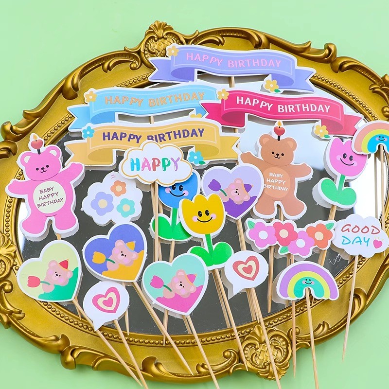 อิน น่ารักการ์ตูนหมีเค้กปลั๊กอินเด็กเค้กวันเกิดขนมถ้วยกระดาษปลั๊กอินอุปกรณ์ตกแต่ง