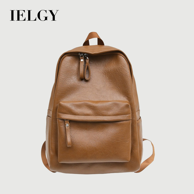 IELGY pu Pure Color Simple Daily Commuter Backpack กระเป๋าเป้สะพายหลังความจุขนาดใหญ่กระเป๋าเดินทาง