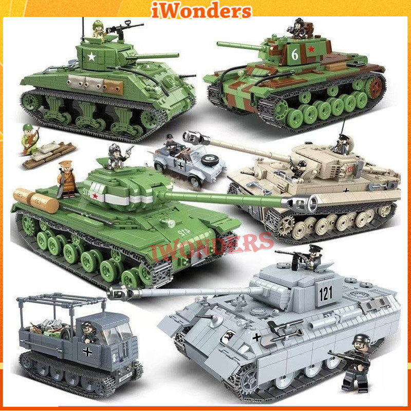 ใหม่สงครามโลกครั้งที่สองรัสเซียt-34 KV-1 Heavy Tank Building Blocks Panther Sherman WW2 Tiger Panzer
